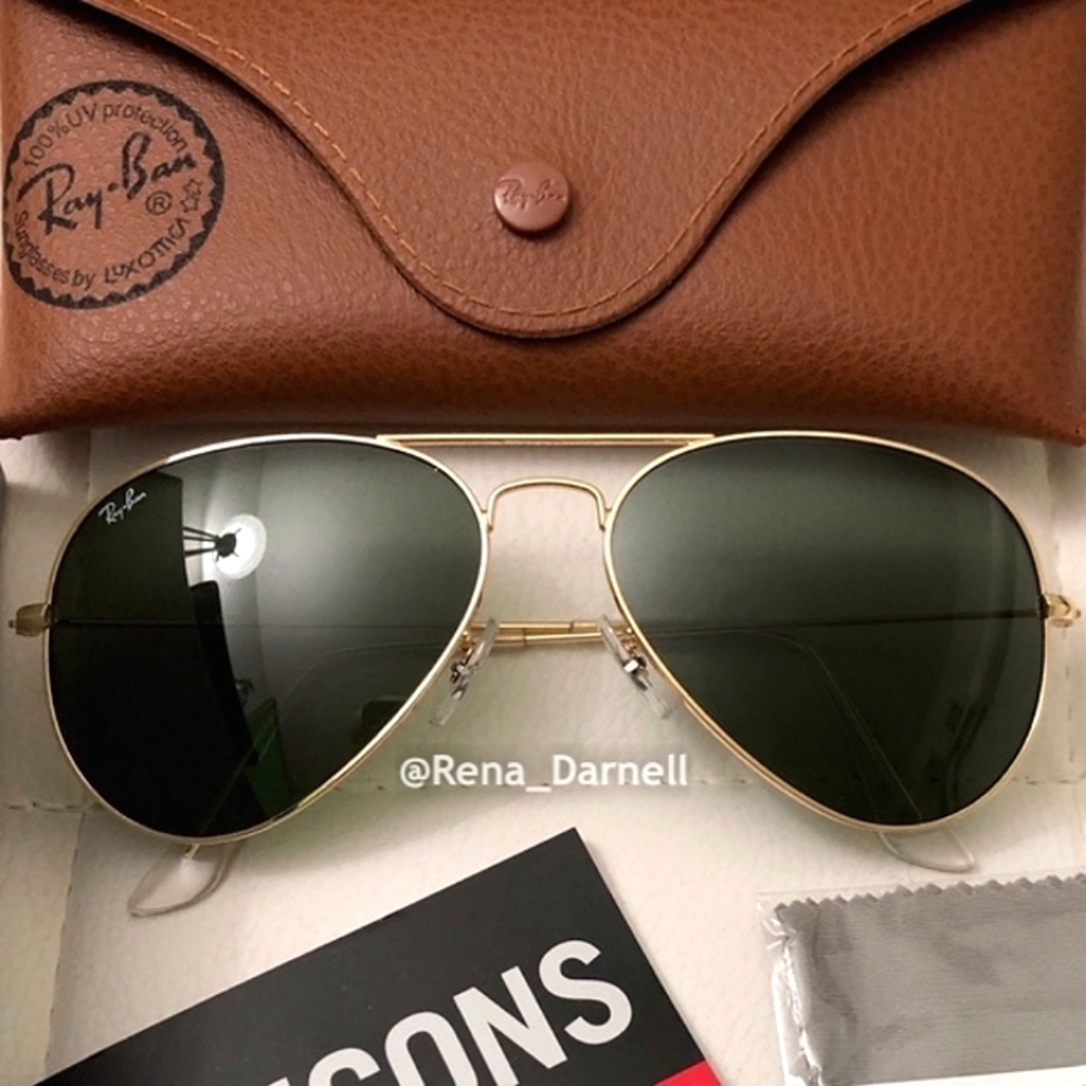 Ray-Ban Aviator Black Lenses Gold Frame RB3025 New